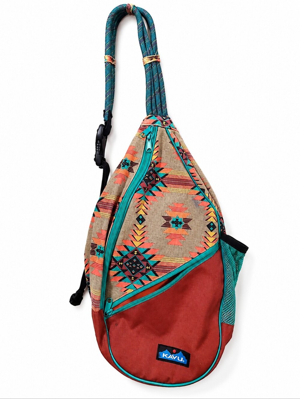 Kavu Teal & Rust Southwestern Pattern Sling Pack